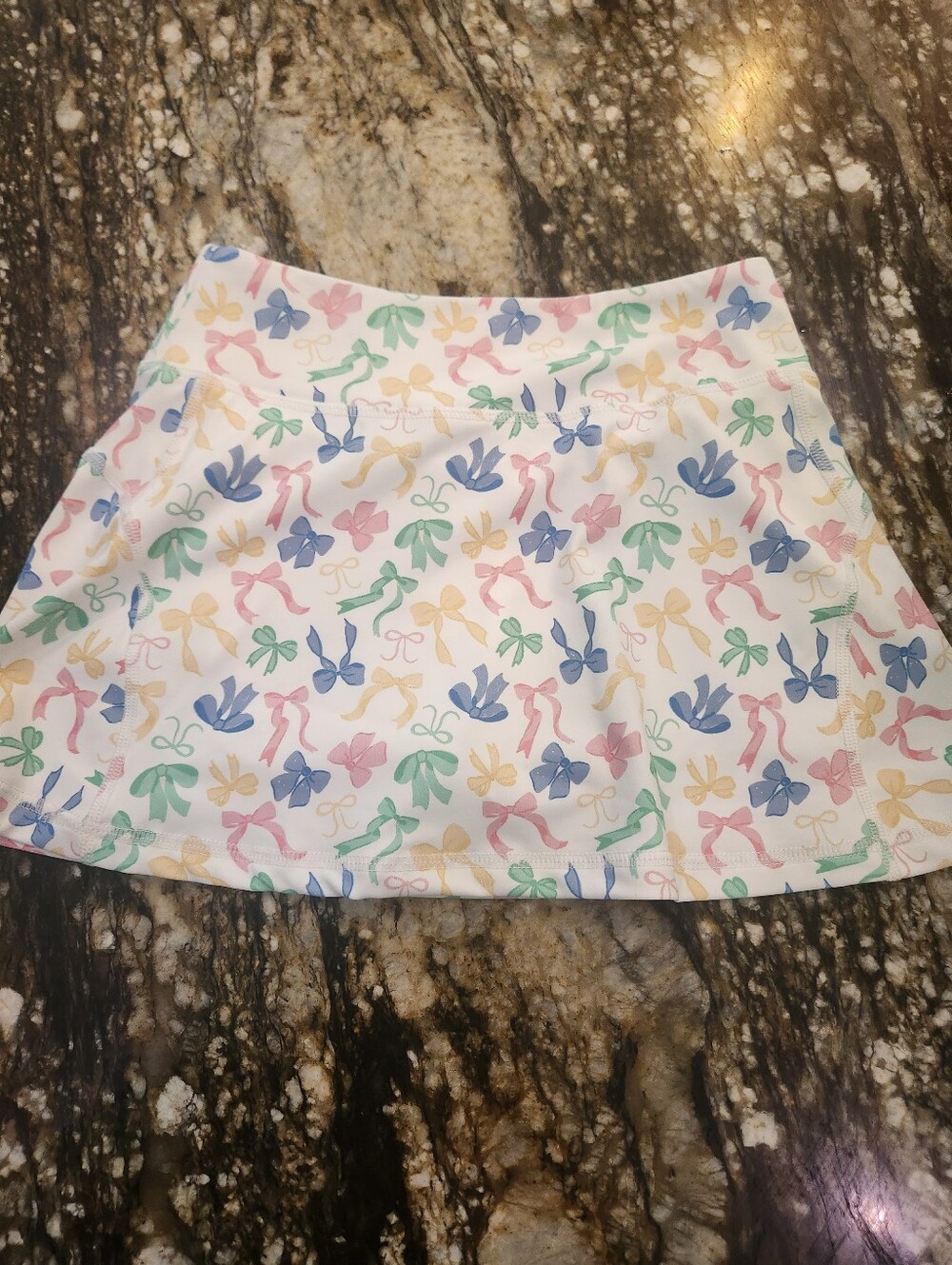 Swoon Boutique White Skort with Pastel Ribbon & Bow Print